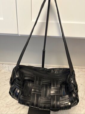Silver Blue Black Woven Shoulder Bag - Classic Women’s Tote